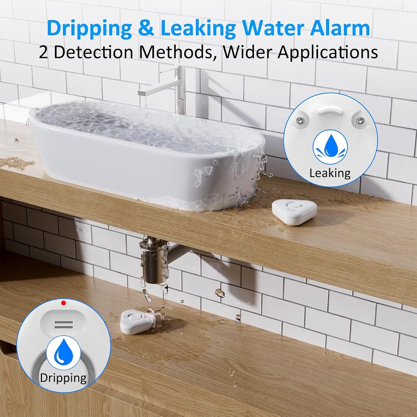 3 Pack Water Leak Detectors for Home, 4 Levels Adjustable Audio 0-120dB Water Sensor Alarm Leak Detector, IP66 Water Leakage Detection Device for Home Basements Bathroom Kitchen Toilet Laundry