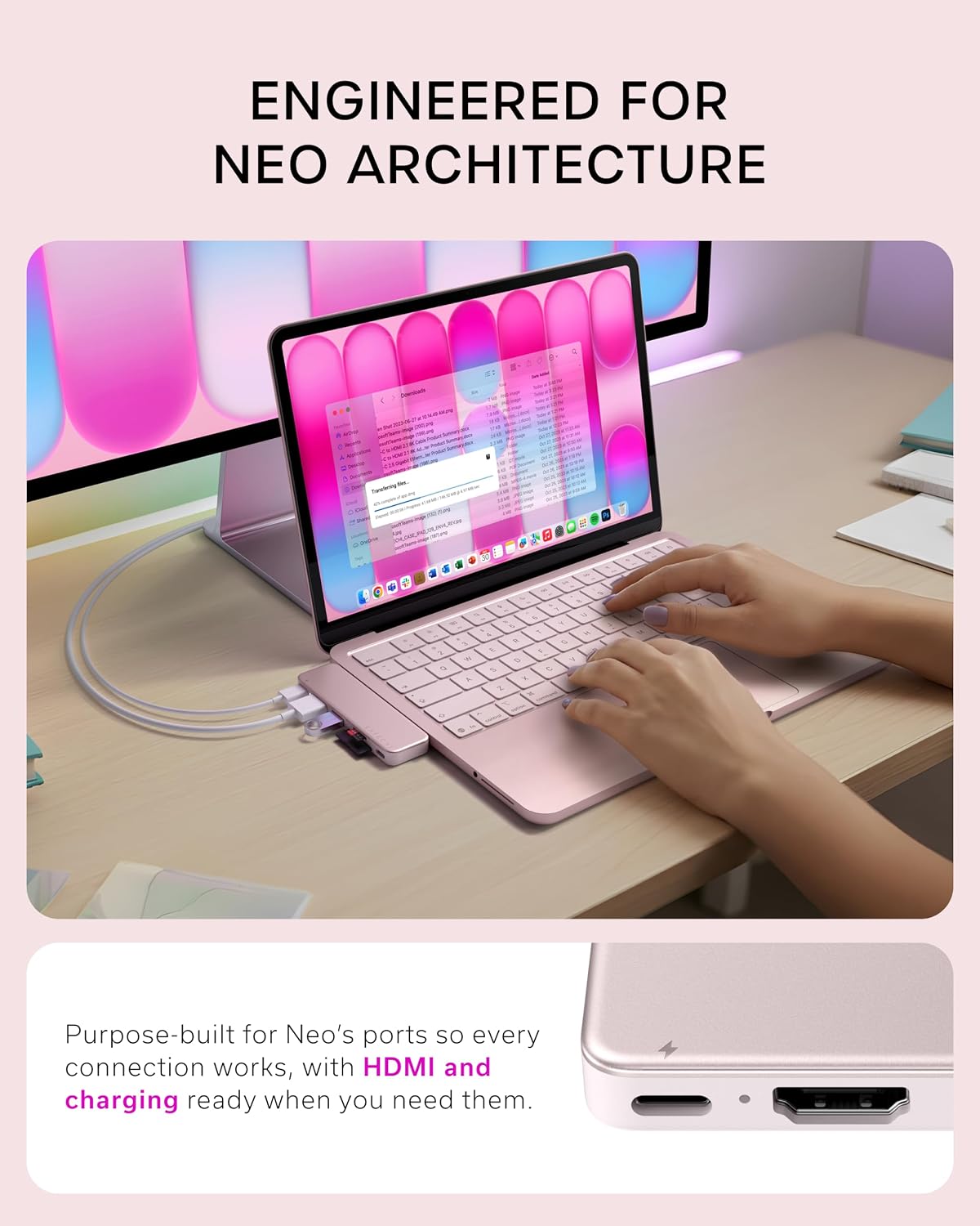 Satechi 6-in-2 USB-C Snap Hub, 4K/60Hz HDMI, for MacBook Neo, Blush