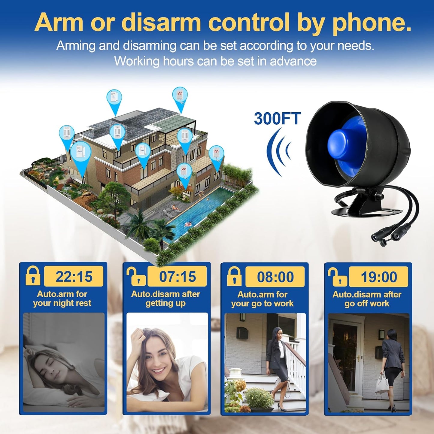 WiFi Alarm Home Security System, Wireless Alarm System with Loud 120dB Motion Sensor Siren, Window Door Alarms Sensor, Remote Control for Shed Garage(SetD)