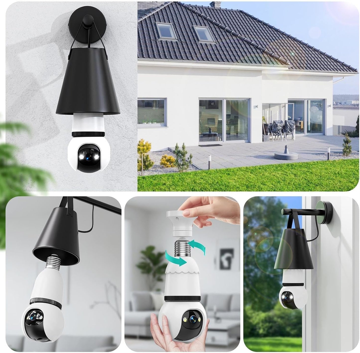 Hawkray Light Bulb Security Camera Wireless Outdoor Indoor-5&2.4GHz Dual Band WiFi,360° Pan-Tilt,2K Color Night Vision,Motion Detection & Siren Alarm,Two-Way Audio