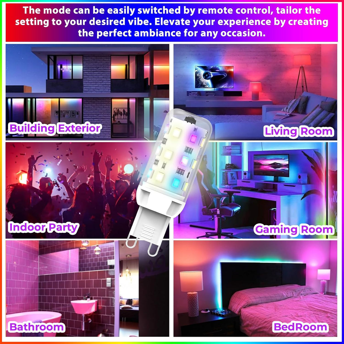 G9 LED Color Changing Light Bulb with Remote, 3000K Warm White, 200LM, 2.5W