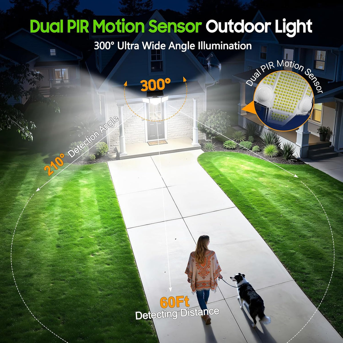 Solar Flood Lights,4000LM Dual Motion Sensor Outdoor Lights, 2 Pack
