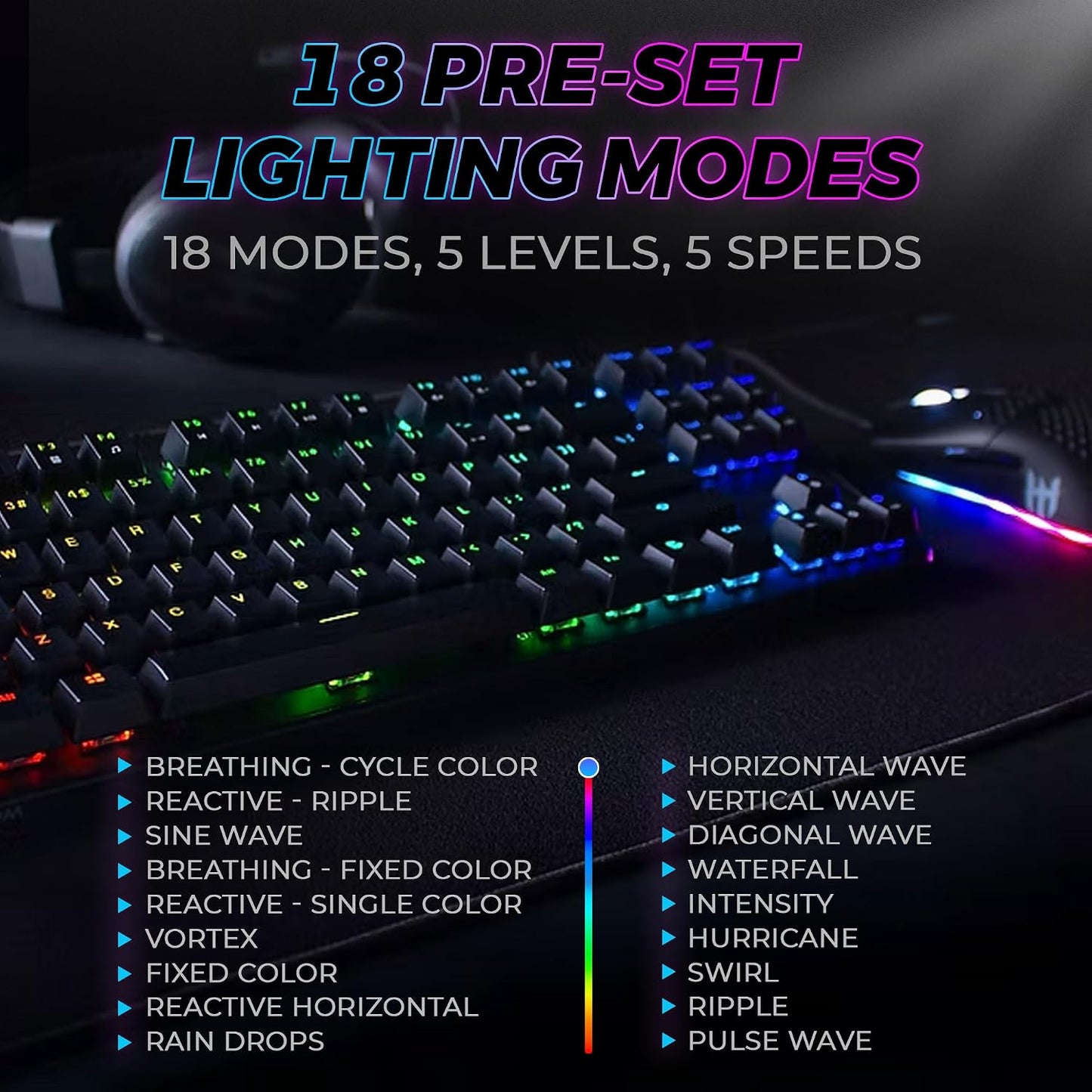 TECWARE Phantom 87 Key RGB Mechanical Gaming Keyboard | Outemu Red Switch | 16.8M Color LED Lighting | 18 Pre-Set | Low Latency | N-Key Rollover | Software Customizable Keys | Wired USB Connection