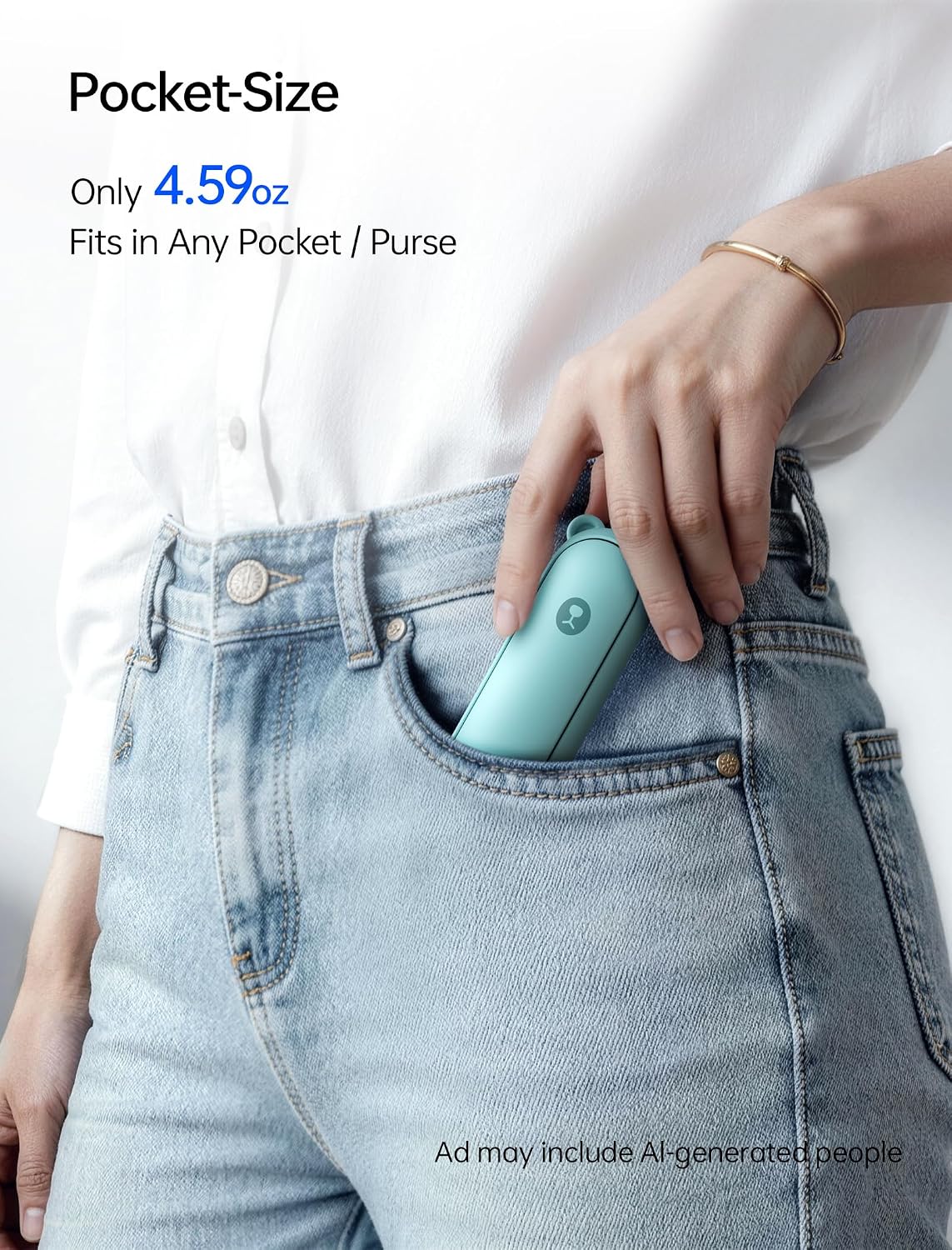 JISULIFE Portable Handheld Fan, 3 In 1-Fan, Power Bank, Flashlight, Cyan | Mini Cooling Essential for Outdoor, Small, On-the-Go Pocket Hand Design, 24 Hours, Auto Shut-Off Safety Soft Blade