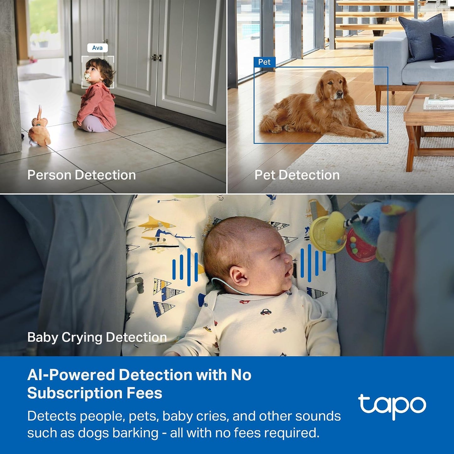 Tapo 4K Indoor Pan/Tilt Wired Security Camera - Works as a Baby Monitor, Person/Pet Detection, Facial Recognition, 360° AI Motion Tracking, Subscription-Free Local Storage or Optional Cloud, C260