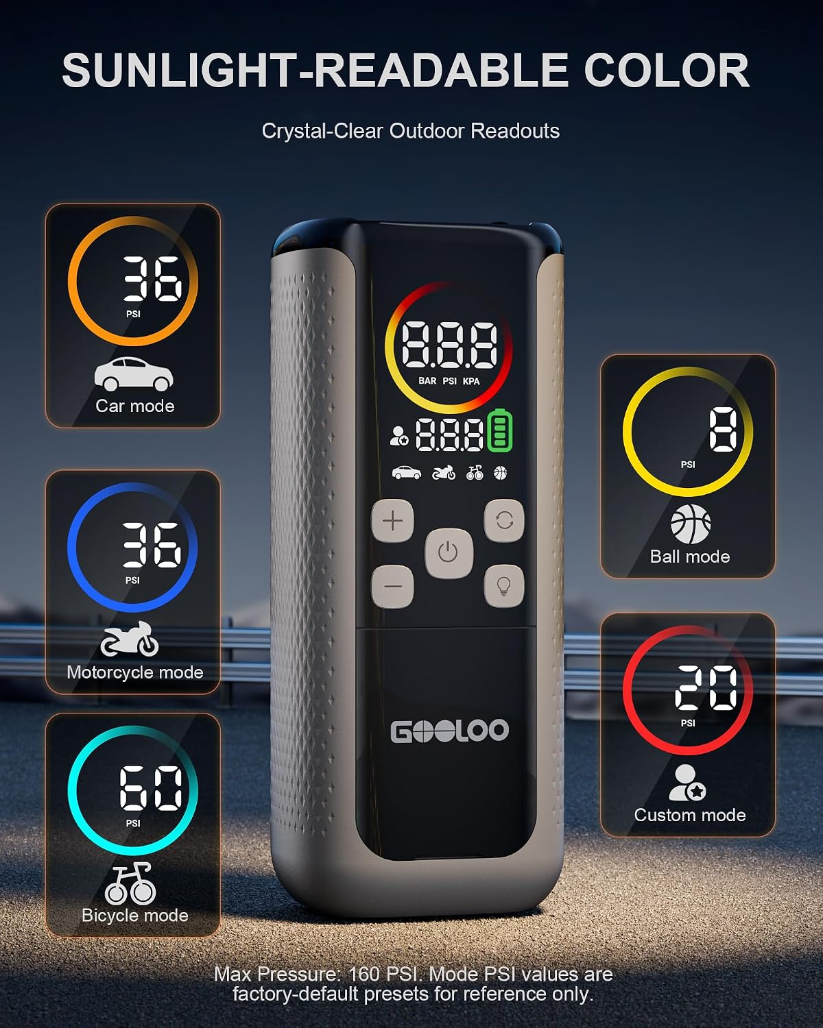 GOOLOO GT160 DUAL Heavy-Duty Tire Inflator Portable Air Compressor | Built for Heavy-Duty Vehicles • 160 PSI Max • Dual-Cylinder Pump • 10000mAh Battery • Fast Inflation