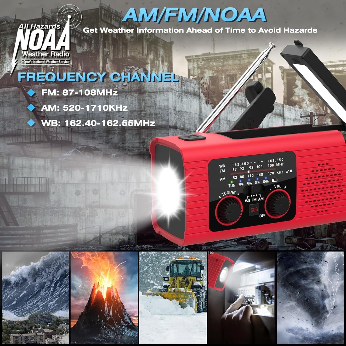 NITIGO Emergency Weather Radio, 4000mAh NOAA Weather Radio Solar Charging | Hand Crank Radio & USB Charged, Radios Portable Am Fm with LED Flashlight, Reading Lamp, SOS Alarm for Emergency Situation
