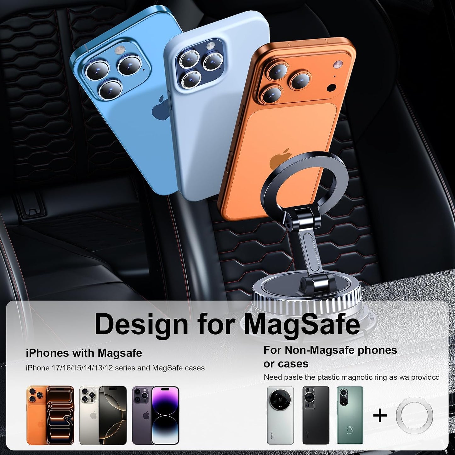 Car Phone Holder for Magsafe [2026 89+LBS Suction & 3700gf Magnetic] 360° Adjustable cell Phone Mount, Phone Holders for Your Car Dashboard Windshield Tripod Camera Video Stabilizers for iPhone 17-12