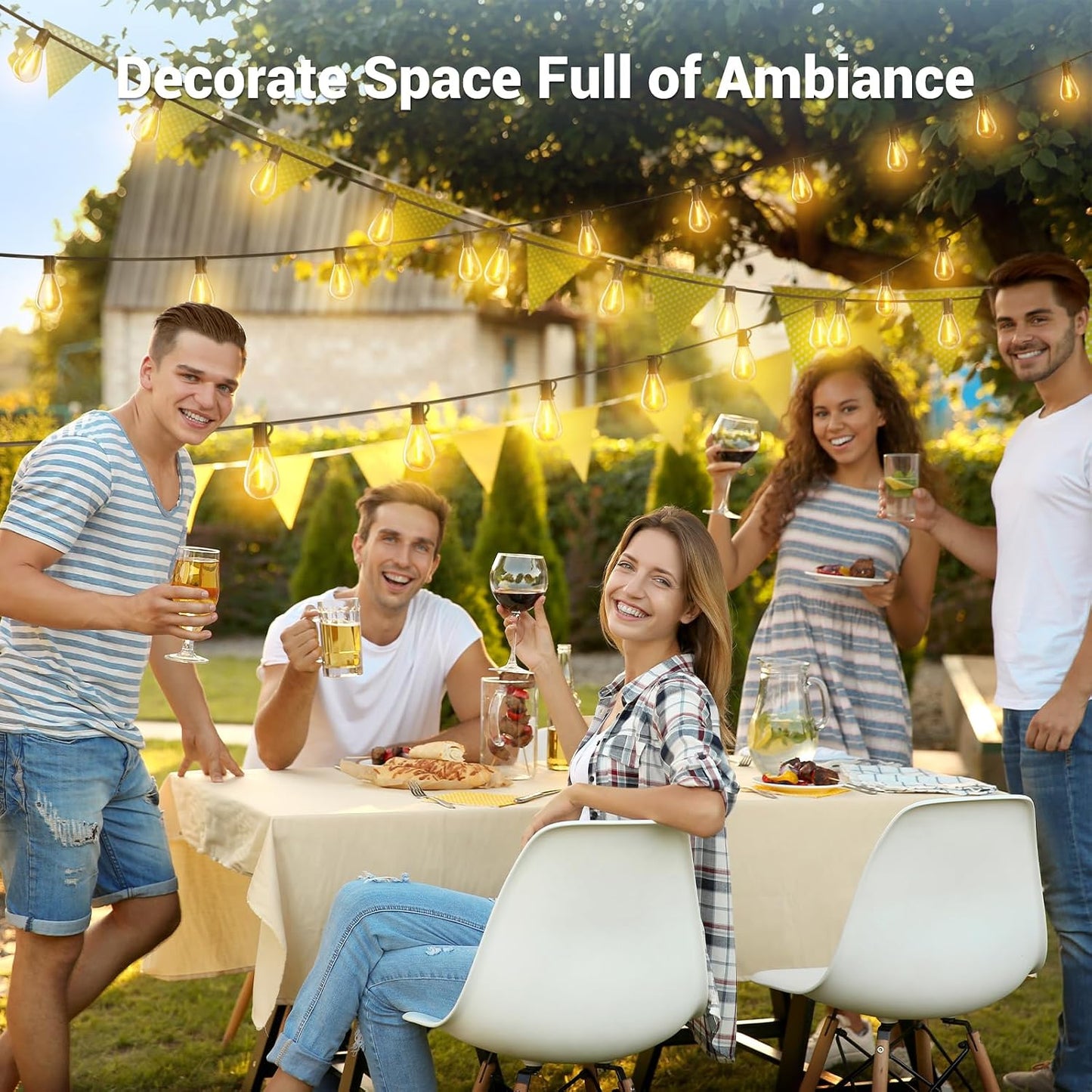100FT Solar String Lights Outdoor Waterproof, 35+1 LED Solar Powered Lights with Remote Control, 3 Light Modes & Dimmable, USB-C Charging for Patio, Backyard, Garden, Camping