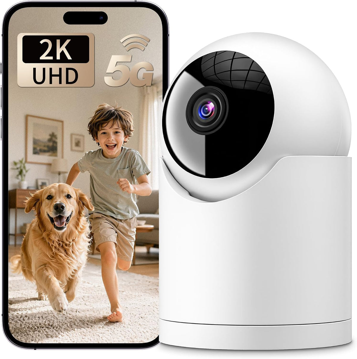 𝟐𝐊 Indoor Cameras for Home Security, for indoor Baby Pet Dog Cat Nanny | Auto tracking,5G&2.4G WiFi,Work with Alexa,AI Voice Output,Instant Alert,Night Vision,IP65