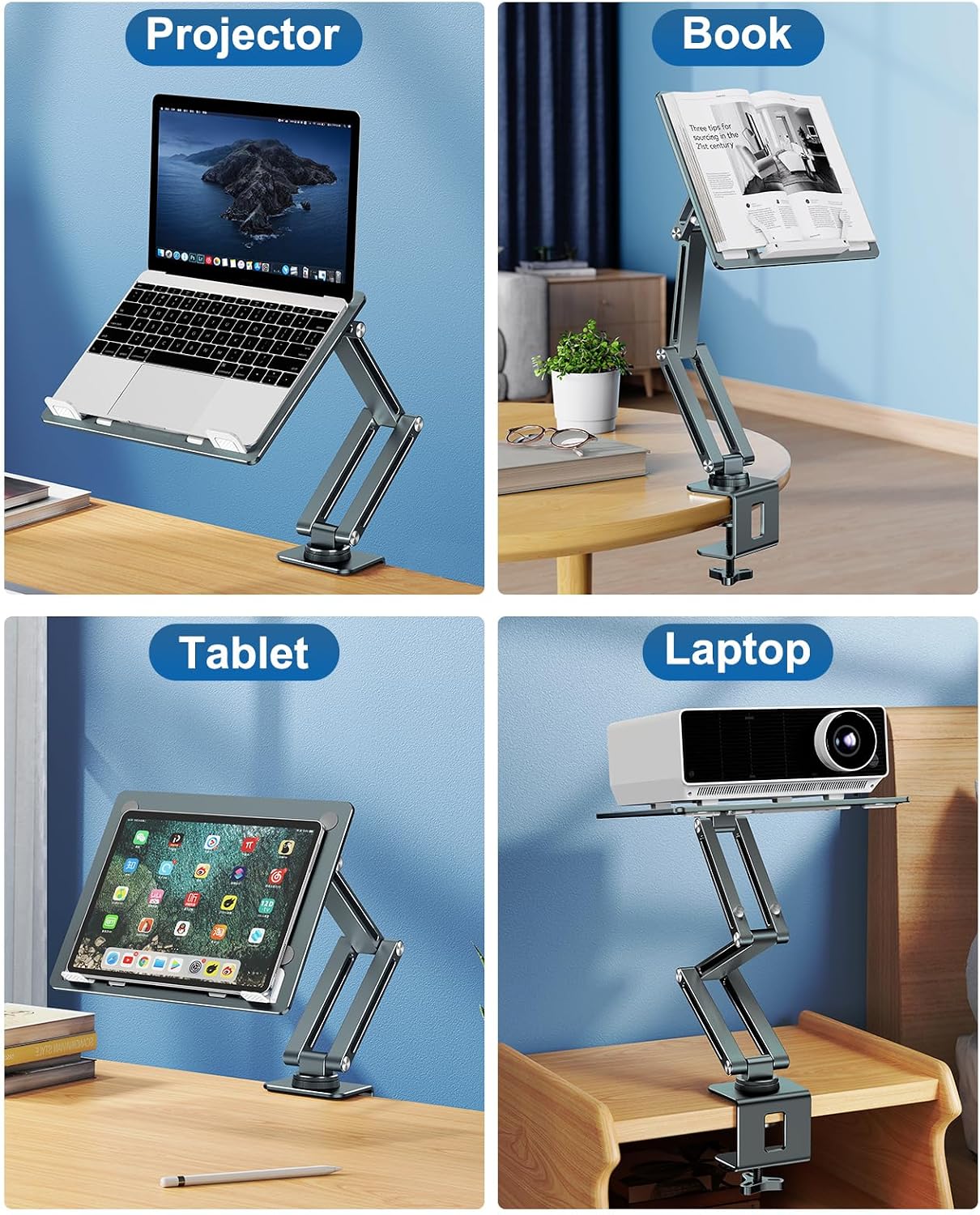 Laptop Stand Desk Mount, Aluminum Adjustable Laptop Arm with Tray | 360° Rotatable Ergonomic Computer Holder for 11-15 Inch Laptops & Tablets, Relieve Neck Strain for Sitting & Standing Work