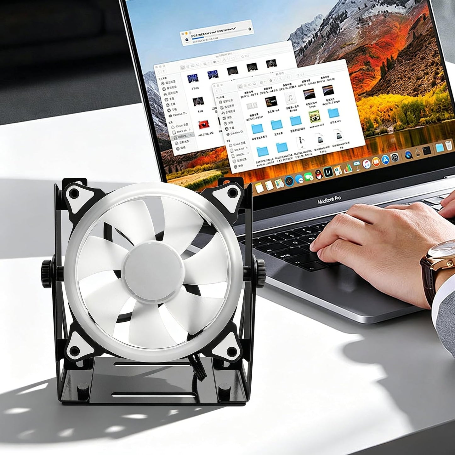 YAODHAOD Multi-Purpose Desk Fan Stand Mount for 120mm PC Computer Fans,360° Adjustable Desk Cooling Fan,Heavy-Duty Solid Metal Bracket,Flexible Airflow Direction for Laptop, Router, Modem, Electronics