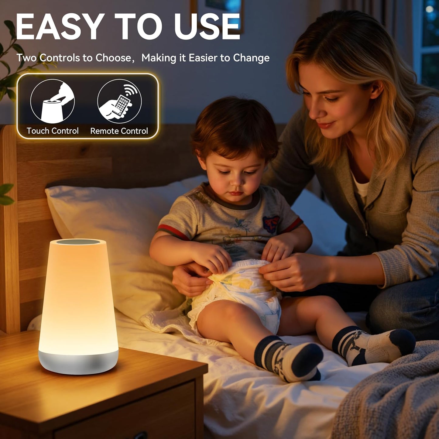 Auxmir Rechargeable Night Light, 13-Color Remote Control Lamp, Silver | touch control, 13 colors, 5 brightness levels, 4 lighting modes, 1/2/4/6-hour auto-off, portable for nursery and camping