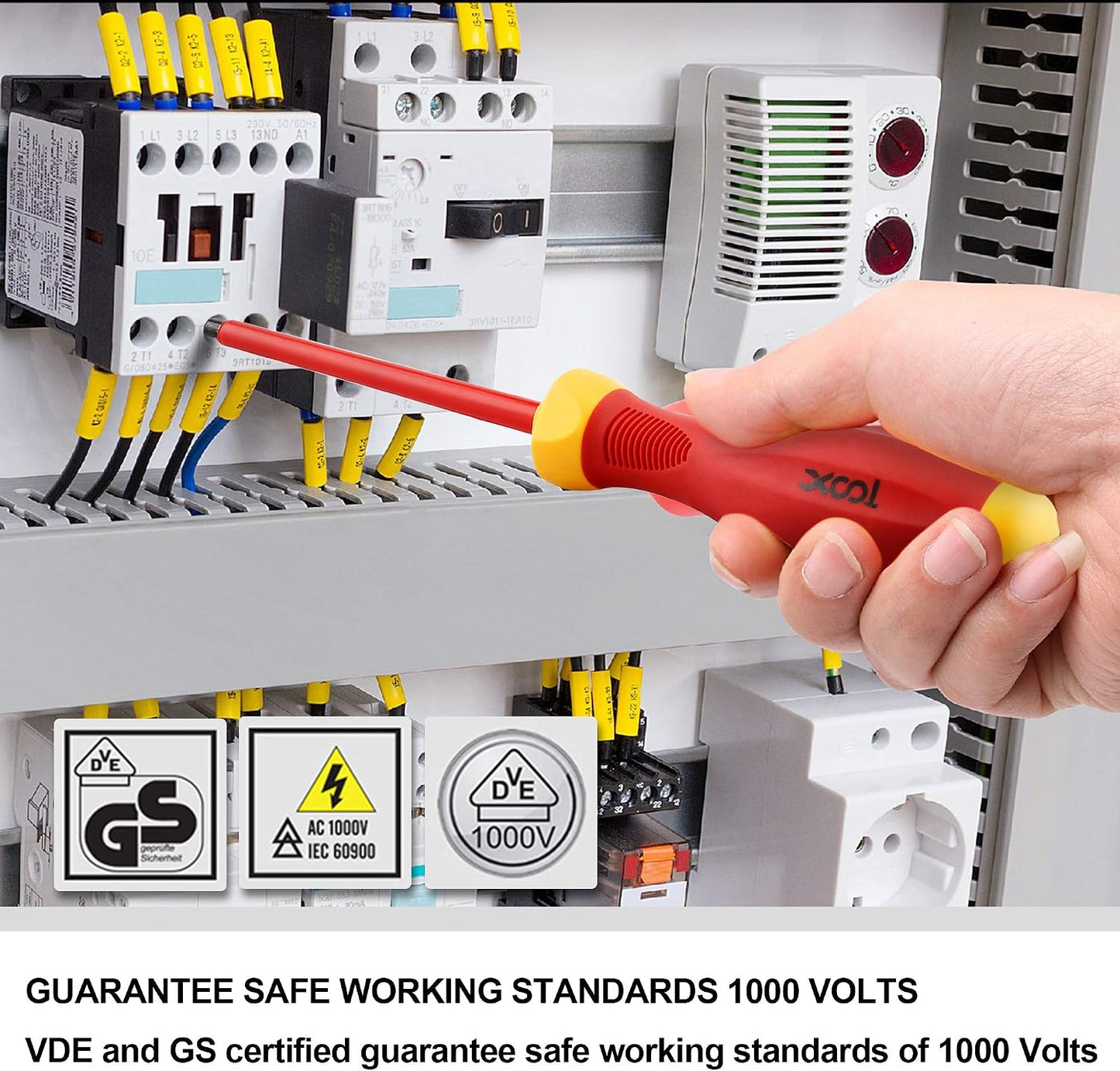 XOOL 1000V Insulated Electrician Screwdriver Set, 8-Piece with Magnetic Tips, Non-Slip Handle, Slotted & Phillips, Chrome Vanadium Steel, VDE & GS Certified for Safe Electrical Work