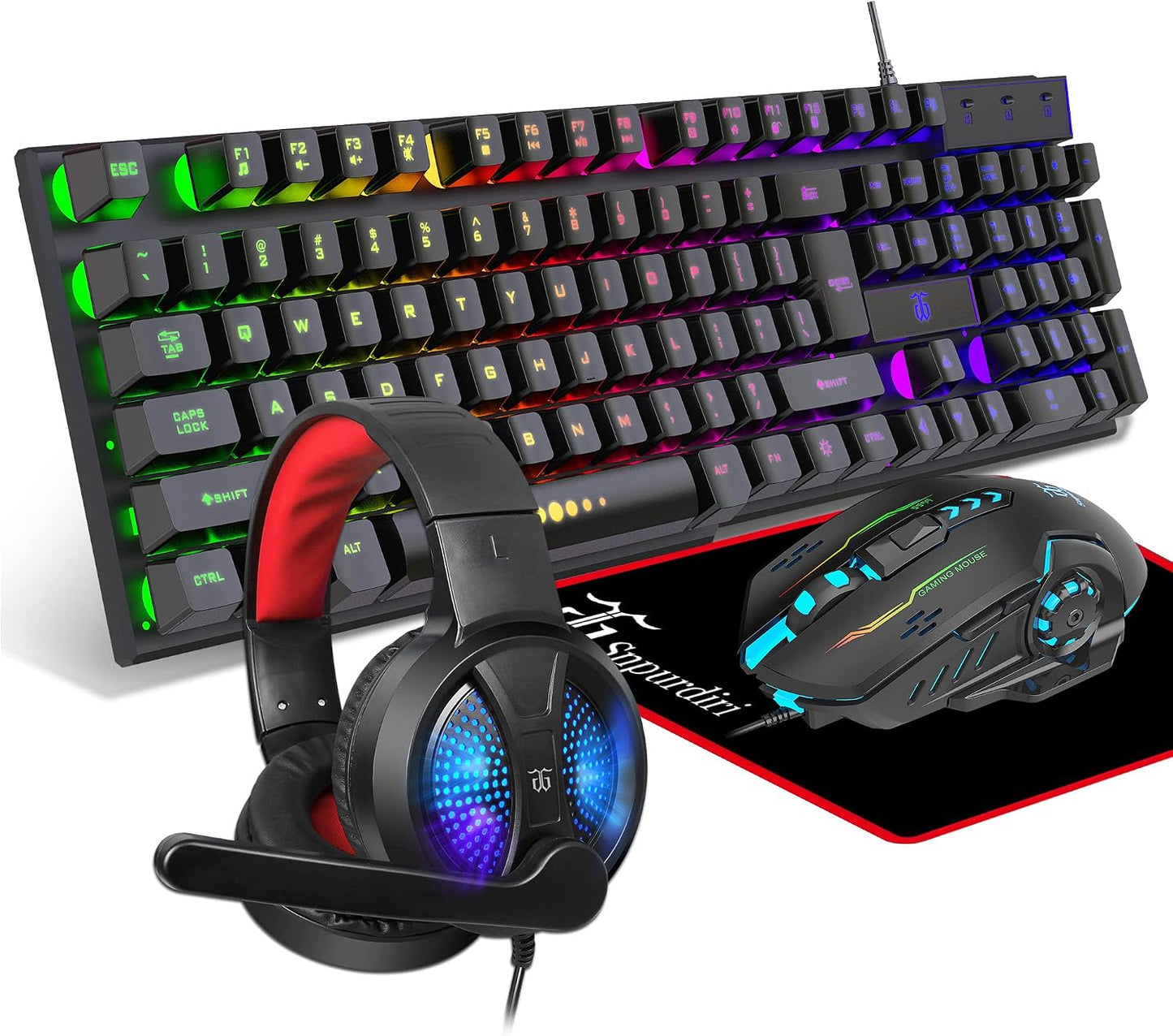 DGG Gaming Keyboard and Mouse, Headphones, Mouse pad Combo for PC Gamers | RGB Backlight Gaming Keyboard and Mouse Bundle with Headset, All in One for Xbox and PS4 Users