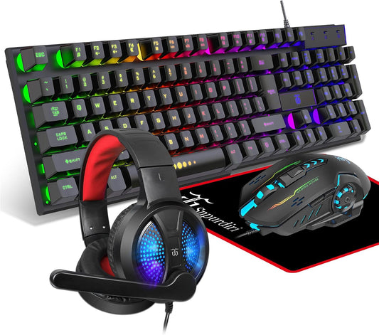 DGG Gaming Keyboard and Mouse, Headphones, Mouse pad Combo for PC Gamers | RGB Backlight Gaming Keyboard and Mouse Bundle with Headset, All in One for Xbox and PS4 Users