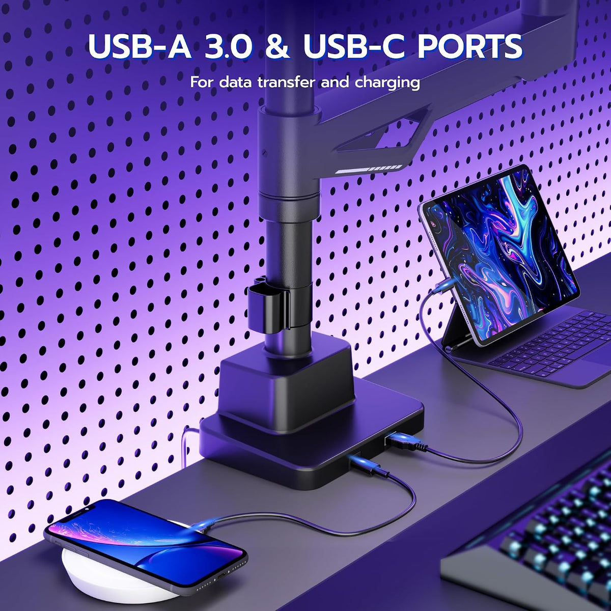 ARES WING Heavy-Duty Gas Spring Dual Ultrawide Monitor Arm57 60Lbs USB VESA
