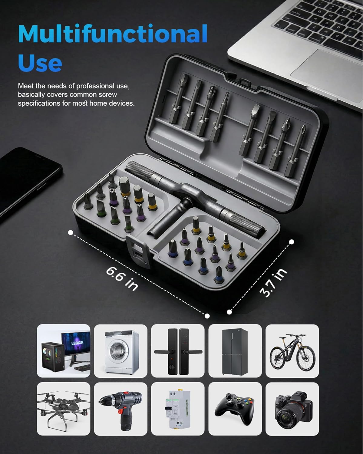 32-in-1 Magnetic Ratchet Screwdriver Set with Removable T-Handle | 2026 Upgraded Multi Bit Screwdriver Tool Set Ratchet Allen Wrench Set for DIY Home Computer Bicycle Repair (32)