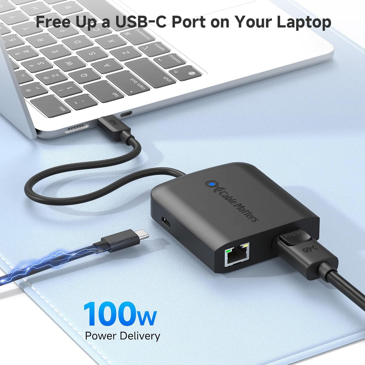 Cable Matters USB C Multiport Adapter (USB C Hub with DisplayPort 8K), 2X USB 2.0, Fast Ethernet, and 60W Charging in Black - Thunderbolt 4 / USB4 / Thunderbolt 3 Port Compatible with MacBook Pro