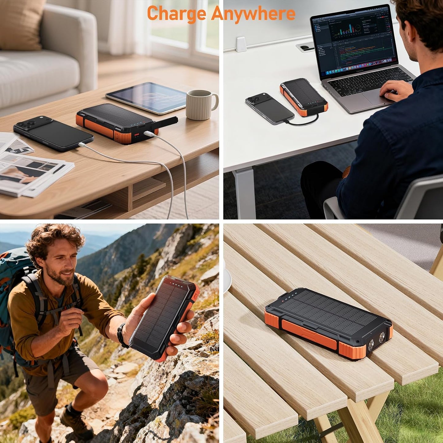 ERRBBIC Solar Charger Power Bank 49800mAh, Wireless Portable Phone Charger Built-in 4 Cable, 22.5W Fast Charging Battery Pack for iPhone 17 16 Pro iPad Samsung S26, Solar Charger for Camping,Hiking