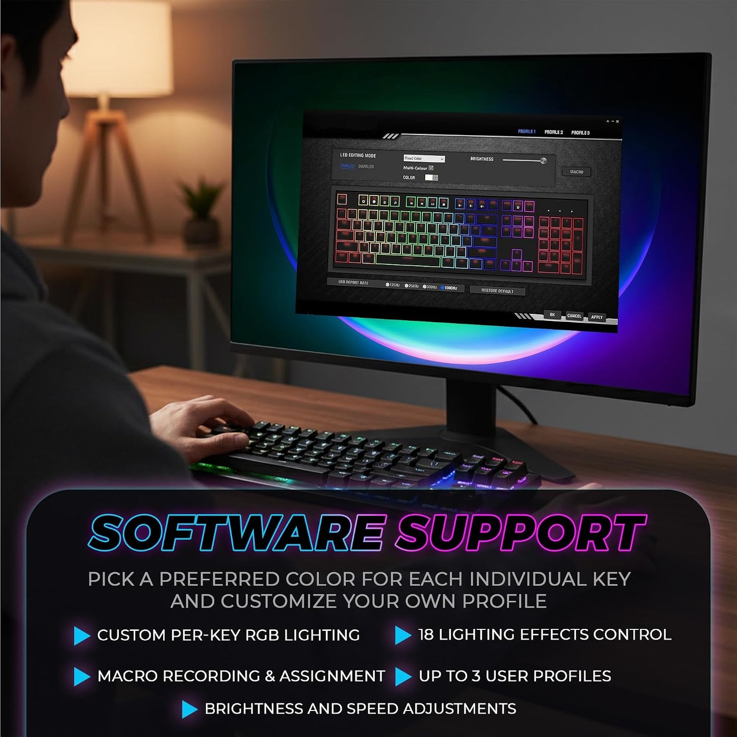 TECWARE Phantom 87 Key RGB Mechanical Gaming Keyboard | Outemu Red Switch | 16.8M Color LED Lighting | 18 Pre-Set | Low Latency | N-Key Rollover | Software Customizable Keys | Wired USB Connection