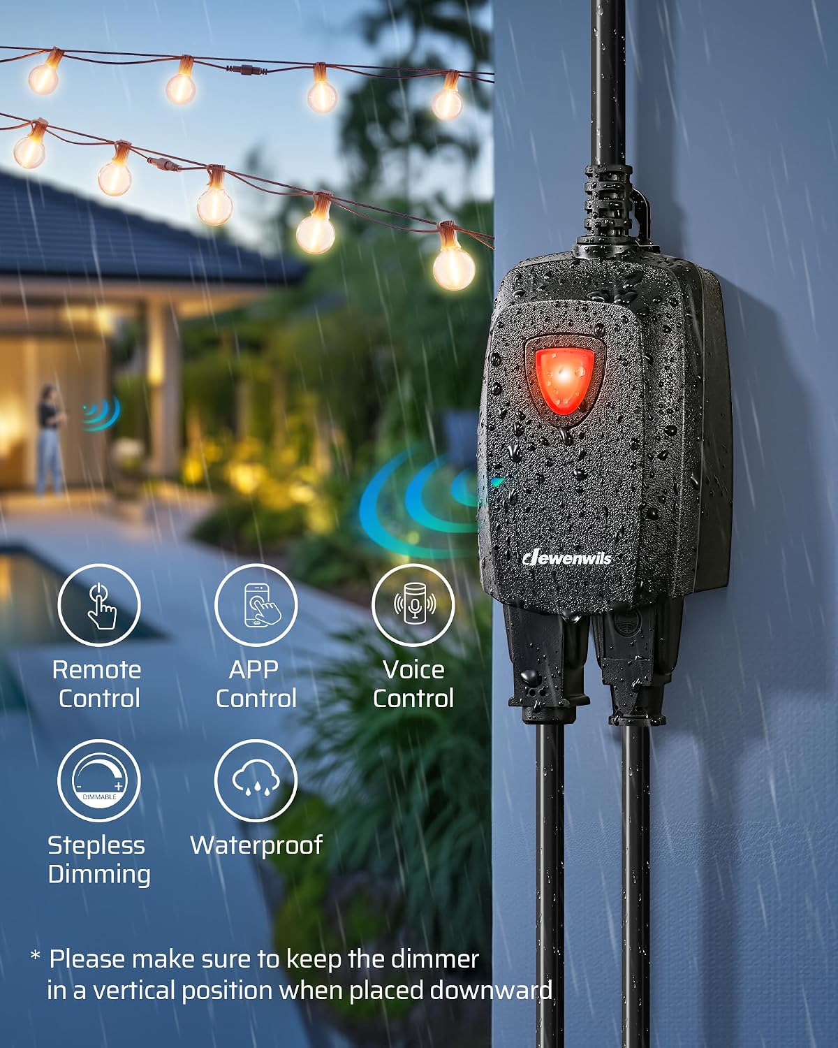 DEWENWILS Smart Dimmer Plug with Remote for Patio Lights, 2.4GHz Only | Remote/App/Voice Control, 2 Grounded Outlets, 100FT Range, Stepless Dimming, Support 200W Dimmable LED/400W Tungsten Bulbs