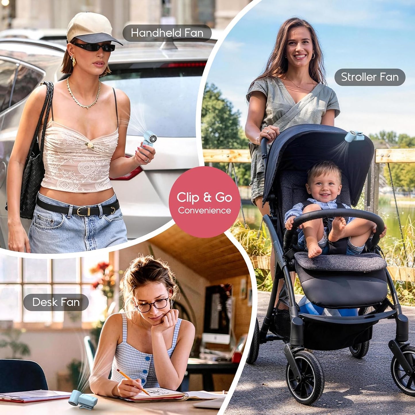 Clip-On Portable Fan for Strollers Travel, Rechargeable Turbo Personal Fan | Clip to Bag Strap Hat Stroller Shirt Desk Car Seats, Small 4 Speed 360° Rotate, Led Display, Turbo 13500RPM, Travel Essential