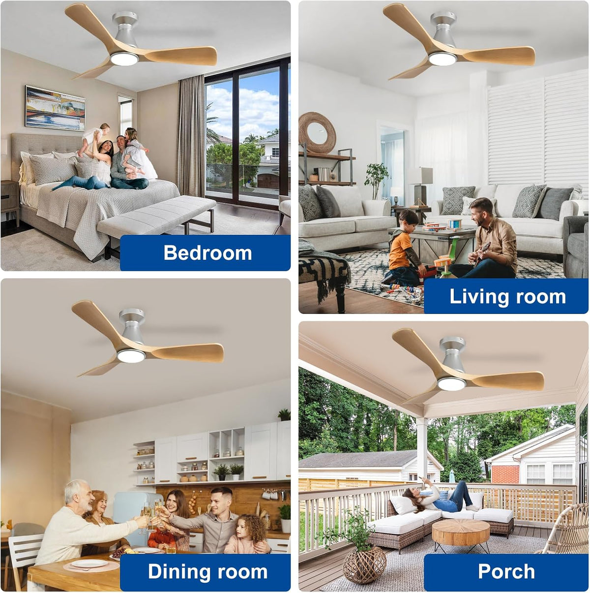 Depuley 42-Inch Ceiling Fans with Lights: Wood 3 Blade Flush Mount Low Profile Ceiling Fan for Bedroom - Dimmable Indoor Outdoor Fan with Remote Control Ultra Quiet DC Motor Timer