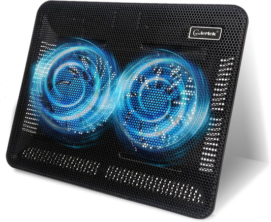 Laptop Cooling Pad, Coolertek Portable Slim Quiet Laptop Notebook Cooler Cooling Pad Stand with 2 Blue LED Fans, USB Powered, Adjustable Angled, Fits 11-14 Inch Laptop