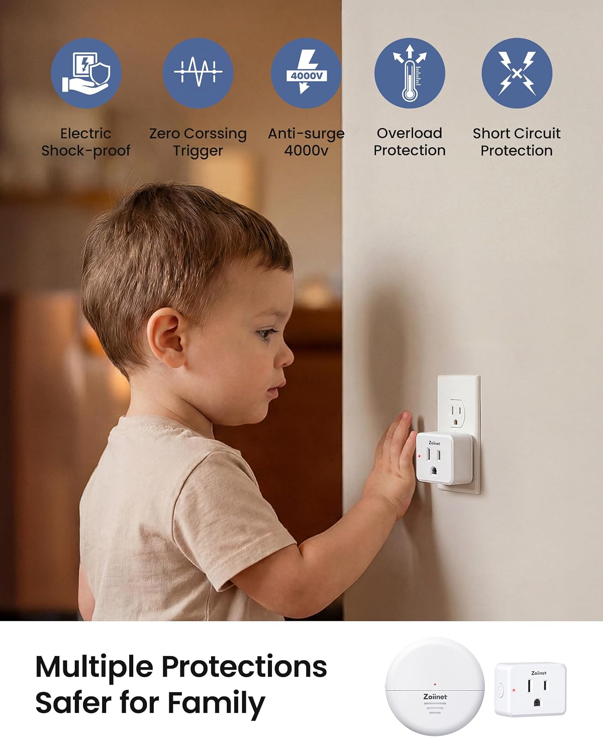 Zoiinet Wireless Motion Sensor Outlet, 15A/1500W, Adjustable Sensing Mode