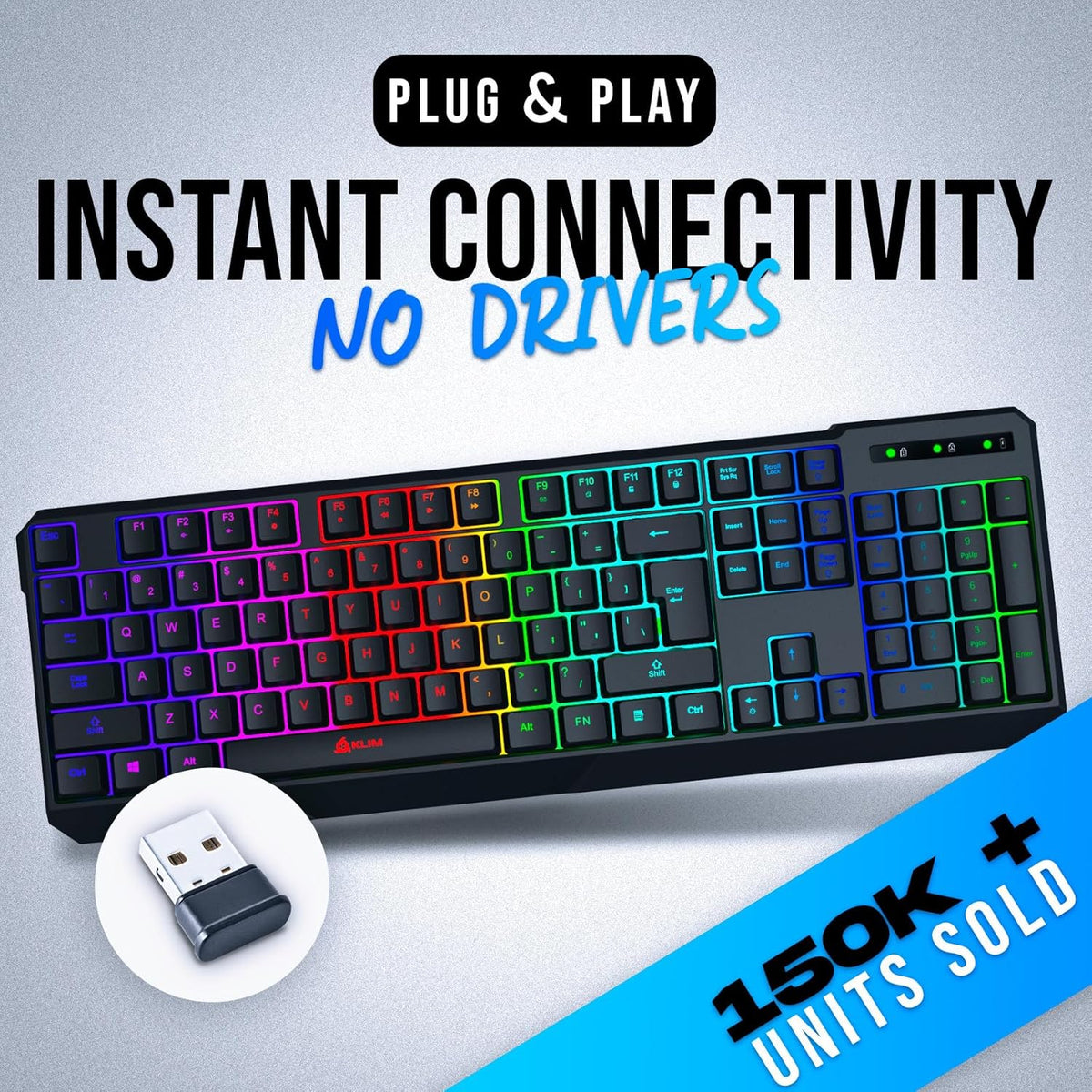 KLIM Chroma Wireless Keyboard – RGB Backlit Gaming, Rechargeable Battery, PC Keyboard, Durable & Water-Resistant, Compatible with PS4, PS5 & Mac - Black