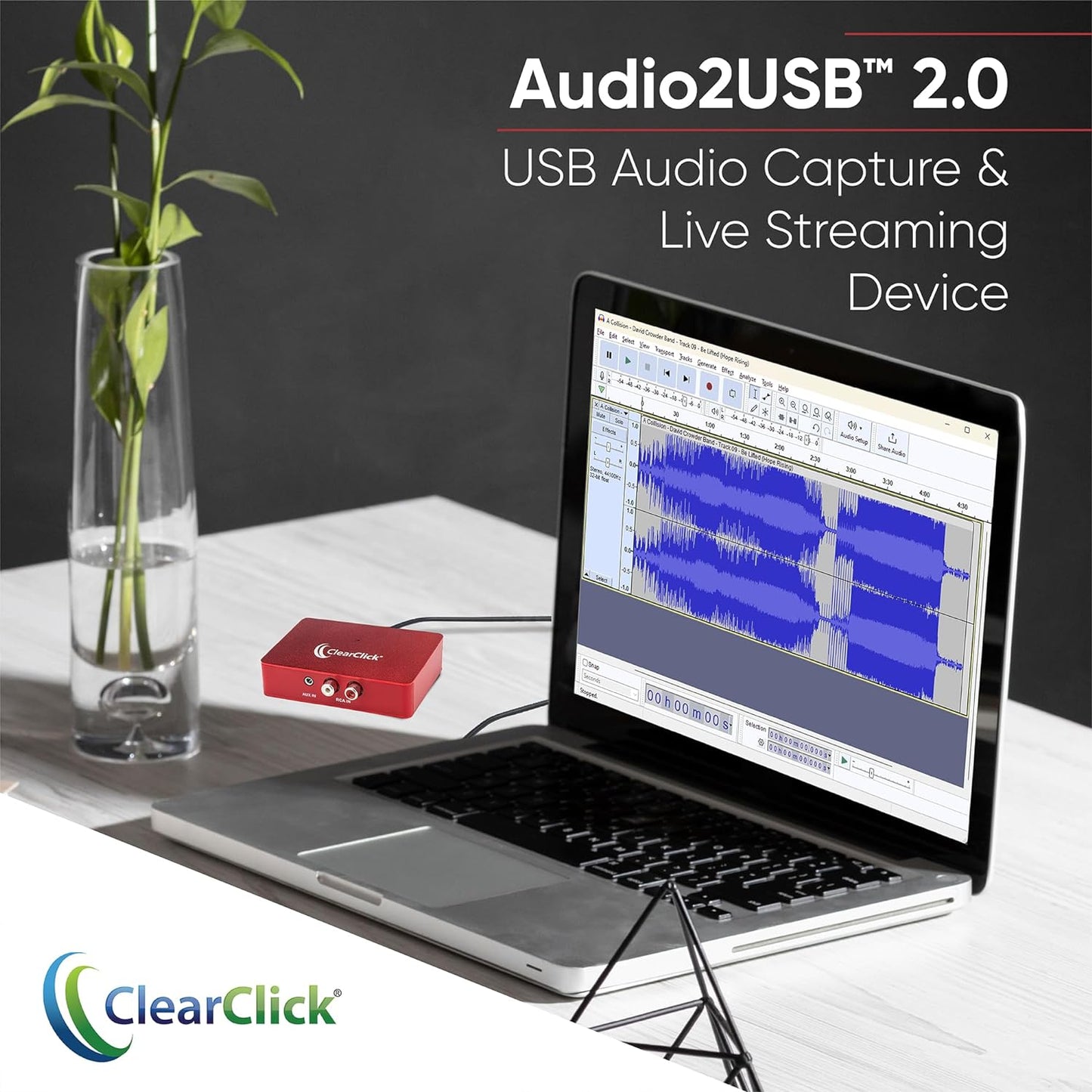 ClearClick Audio to USB 2.0 - Second Generation - Audio Capture & Live Streaming Device - Input 1/8" 3.5mm Aux AV RCA - USB-C Plug & Play