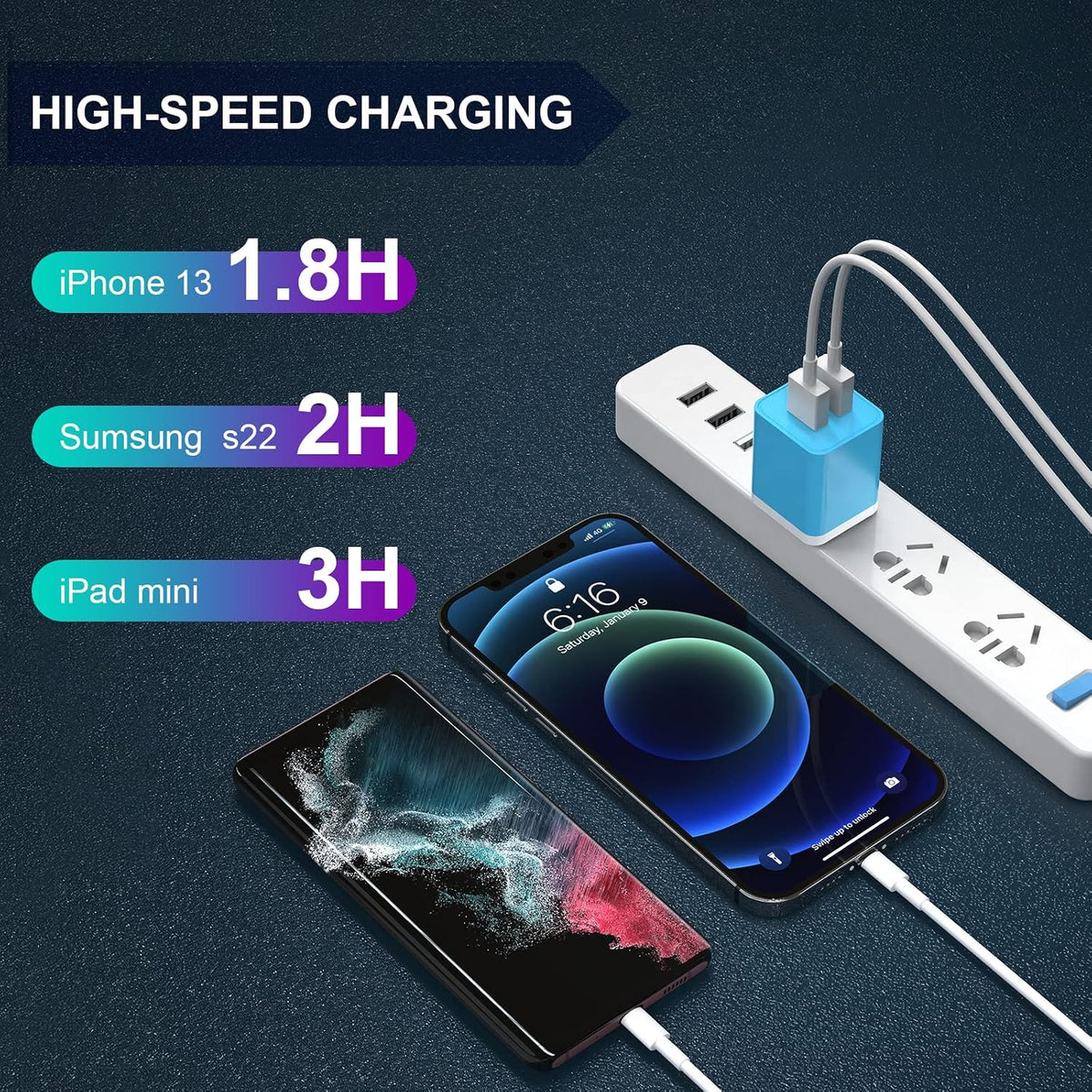 6Pack USB Wall Charger 2.4A Dual USB Port Cube Power Plug Adapter | Fast Phone Charger Block Charging Box Brick for iPhone 17/17 Pro/17 Pro Max/16, Samsung Galaxy, Pixel, LG, Android-Colorful