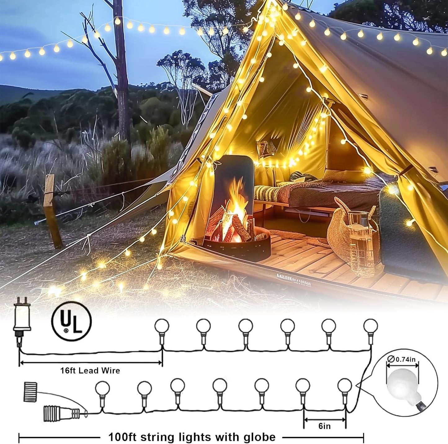 100ft Warm White Globe String Lights Indoor Outdoor Waterproof with Remote | 200 LED Christmas fairy Lights Plug in, Connectable Hanging Lights for Bedroom Classroom Patio Valentines Day Decorations