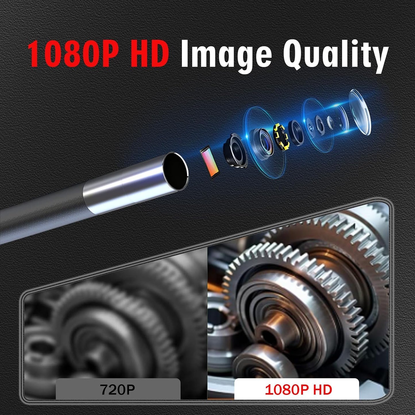 2-Way Articulating Borescope w/Light,0.24in Probe Endoscope for Auto Engine | 1080P IPS Screen, IP67 Waterproof 5.3FT Fiber Optic Cord, 32GB Storage, Carry Bag, No App for Auto, Plumbing & HVAC Work