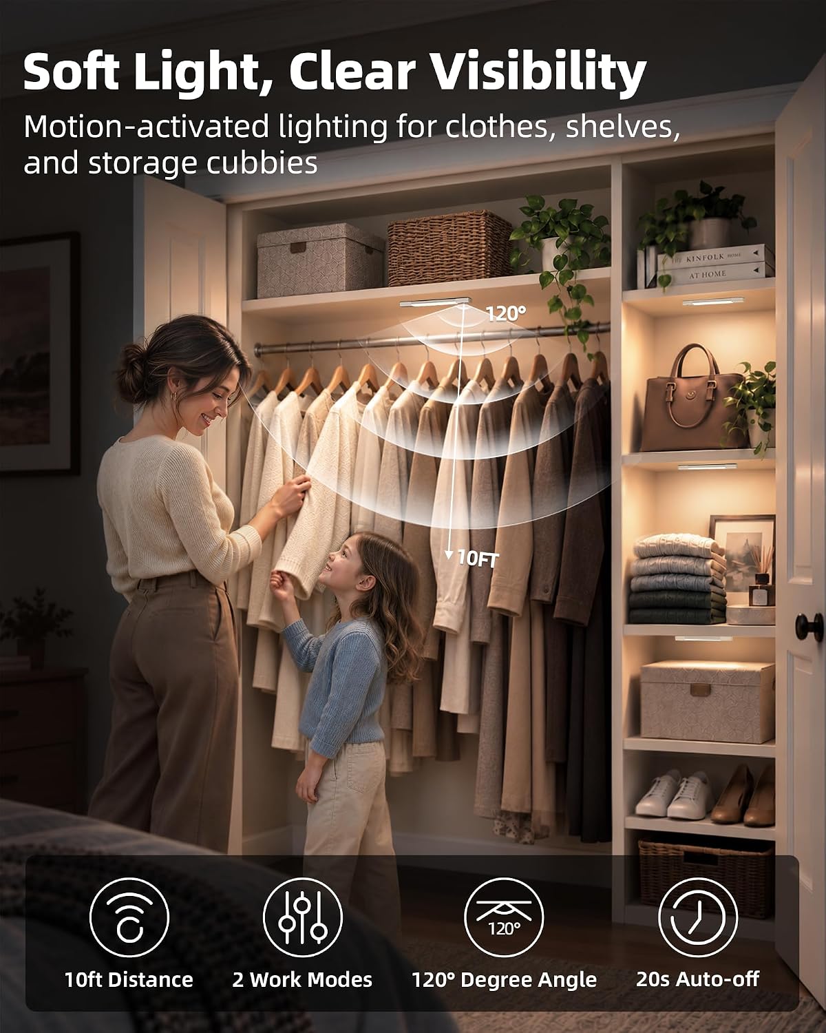 EZVALO 8'' Motion Sensor Closet Lights,Under Cabinet Lighting, 6 Pack