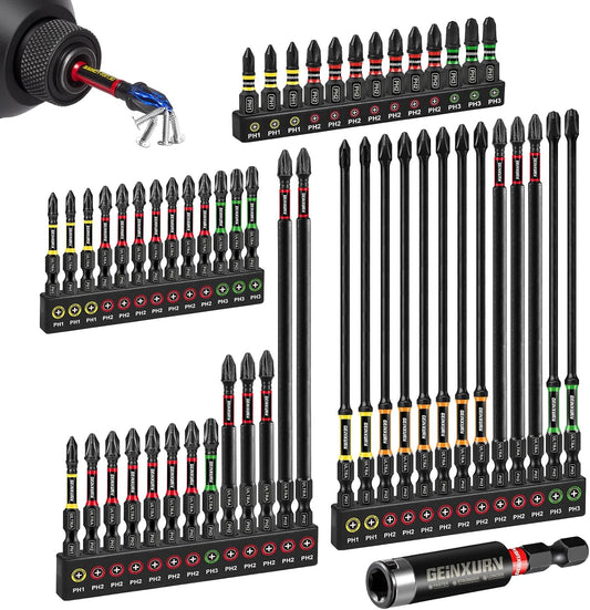 52pcs Impact #1#2#3 Phillips Screwdriver Bits Set, 1” 2” 3” 6” (PH1/PH2/PH3) Magnetic S2 Steel Cross Driver Bits Set and 1pc Impact Bit Holder with Color Coded Base