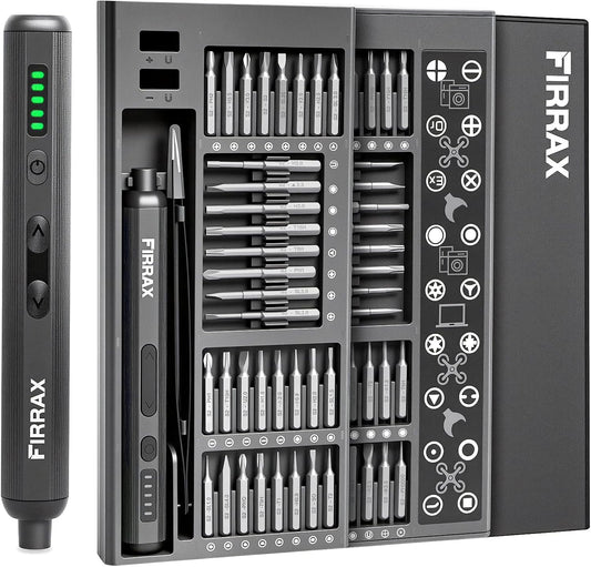 Mini Electric Screwdriver, FIRRAX 76-in-1 Electric Precision Screwdriver | 5 Torque Settings, 64 Bits, LED Lights, Power Screwdriver Repair Tool Kit for PC Phone Camera