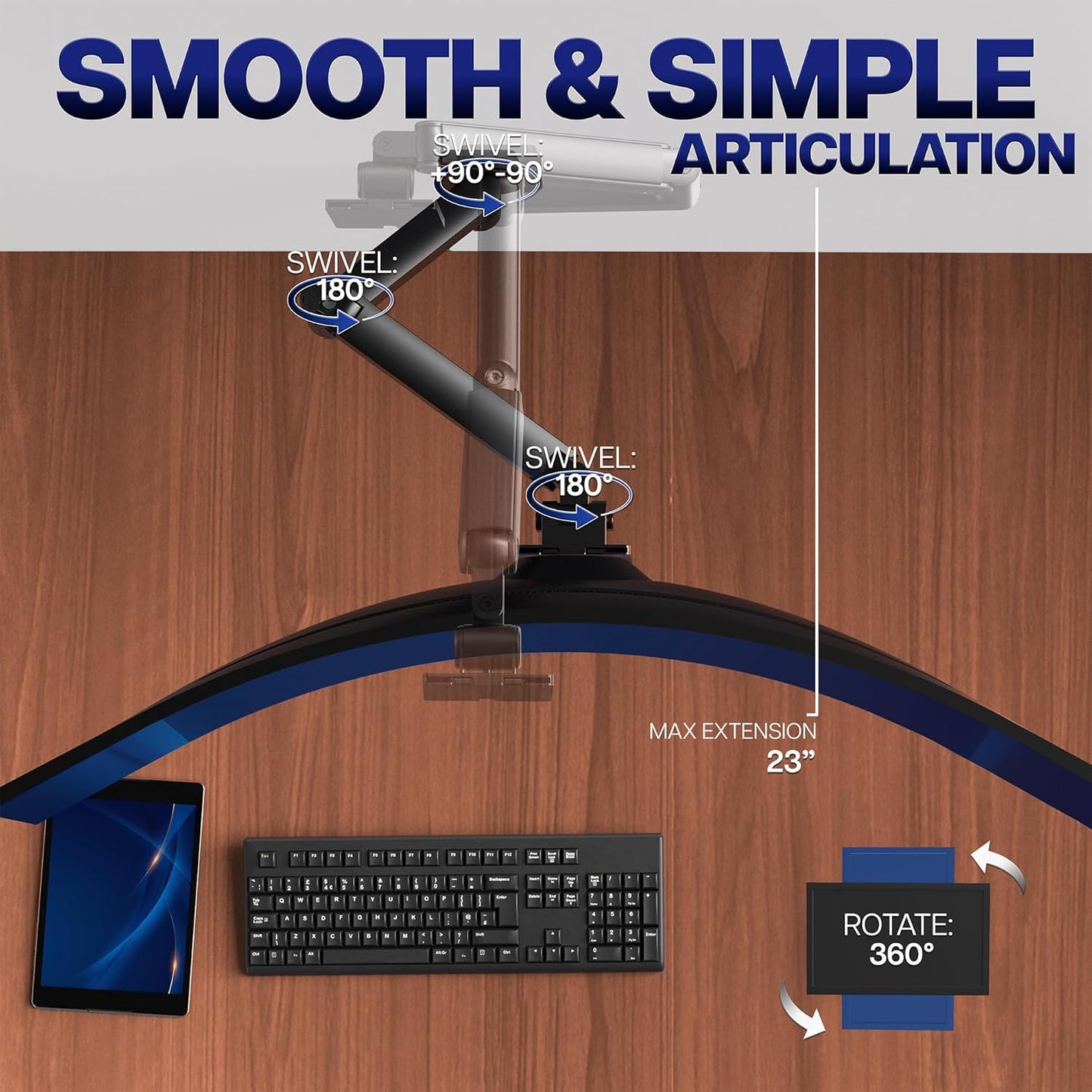 VIVO Premium Aluminum Heavy Duty Monitor Arm for Ultrawide Screens up to 49 inches and 44 lbs, Single Wall Mount, Pneumatic Height, Max VESA 100x100, Black, MOUNT-V101G1