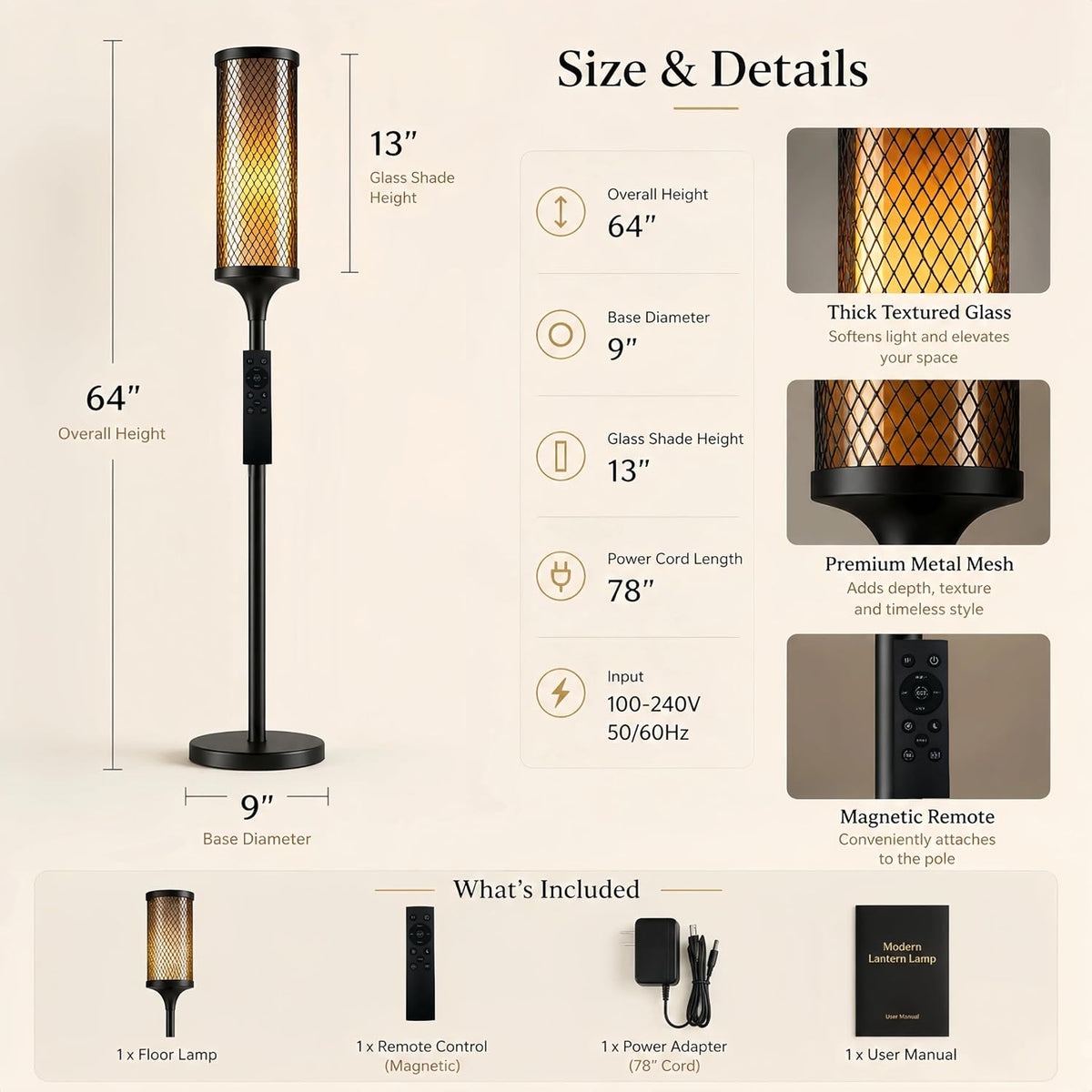 JOOFO Modern Lantern RGBIC Floor Lamp with Glass Shade, App & Remote