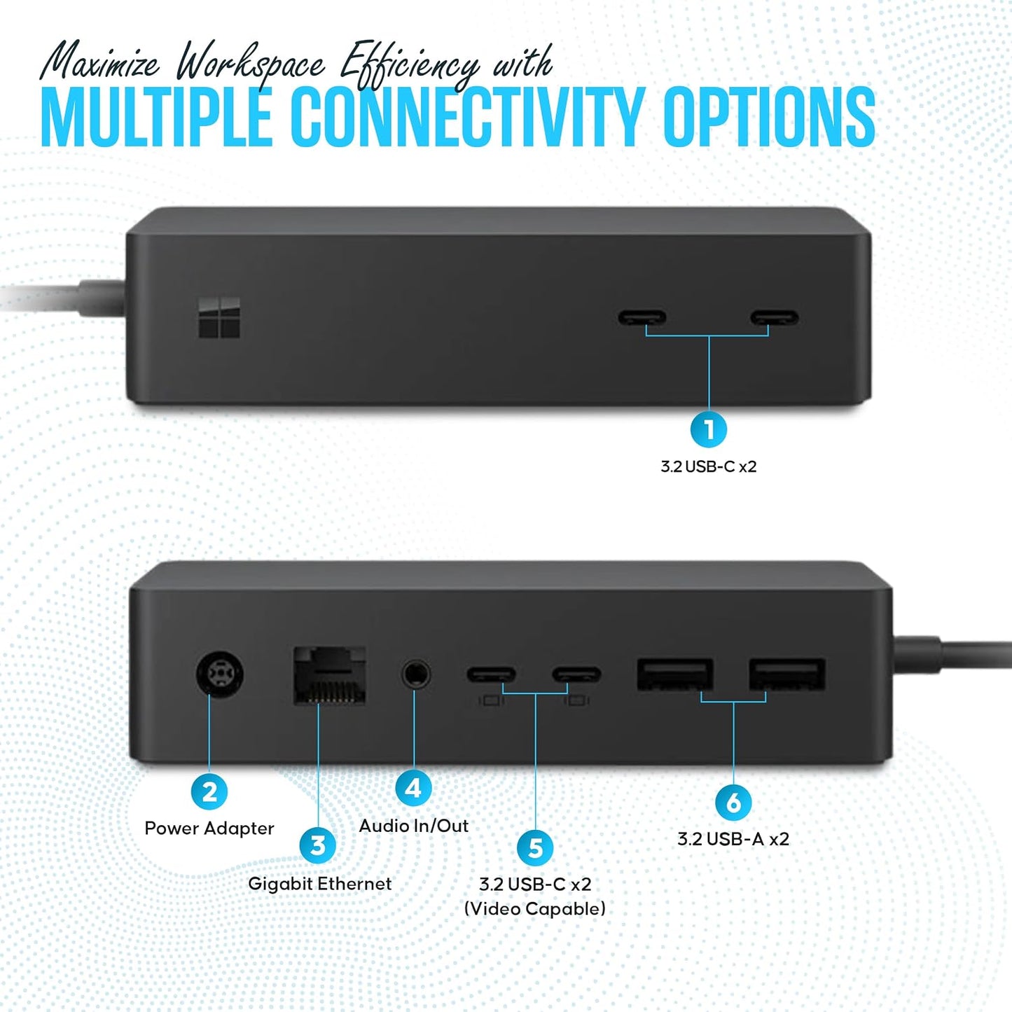 SVS-00001/1917 Microsoft Surface Dock 2 - Surface Pro Docking Station with USB-C to C Cable & 199W - Compatible with Surface Pro 4/5/6/7/8/9, Pro X, Pro 10 Surface Book 2/3, Surface Go 2/3/4