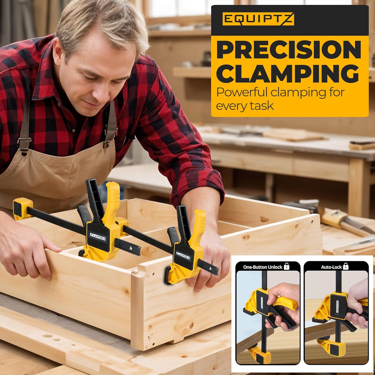 EQUIPTZ 6 inch Bar Clamps for Woodworking – 4 Pack Quick Grip Clamps Set with 150 lbs Force – Wood Clamps for Gluing, Carpentry, DIY, and Metalworking (6 inch Size, 4 Pack)
