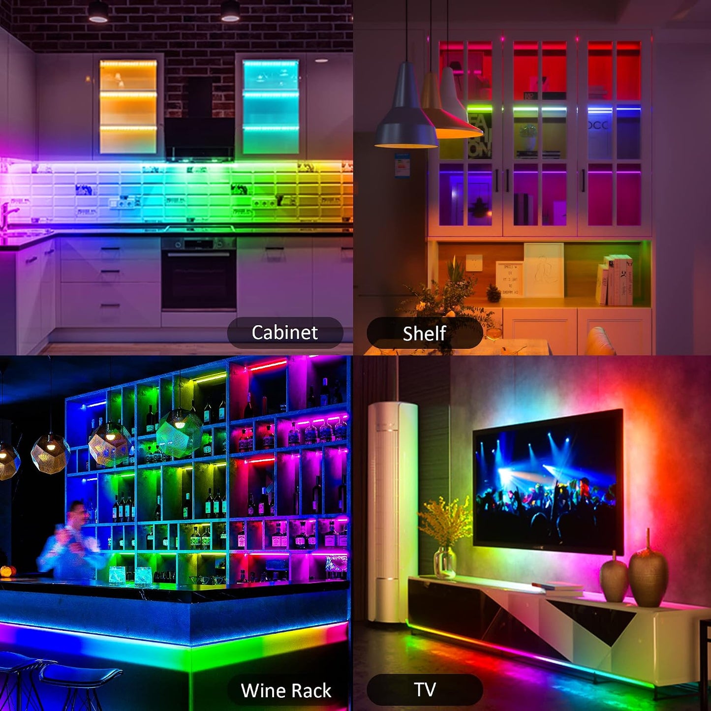 Benreom 3 Pack RGB Under Cabinet Lights with App and Remote Control | Dimmable Plug-In LED Light Bars for Kitchen Cabinets, Counters, Workbenches and Desks