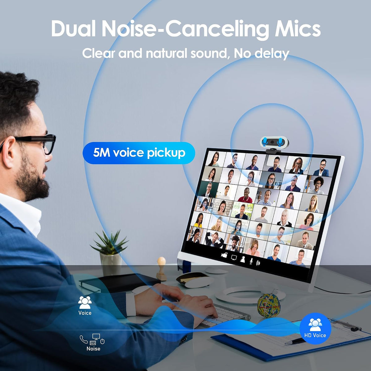 saylas 2K Webcam with Lights, HD Webcam for PC, 2K@60FPS Web cam with Microphone, 65° FOV, Autofocus, Noise Cancellation, Privacy Cover, Web Camera for Computer/Laptop, USB Streaming Computer Camera