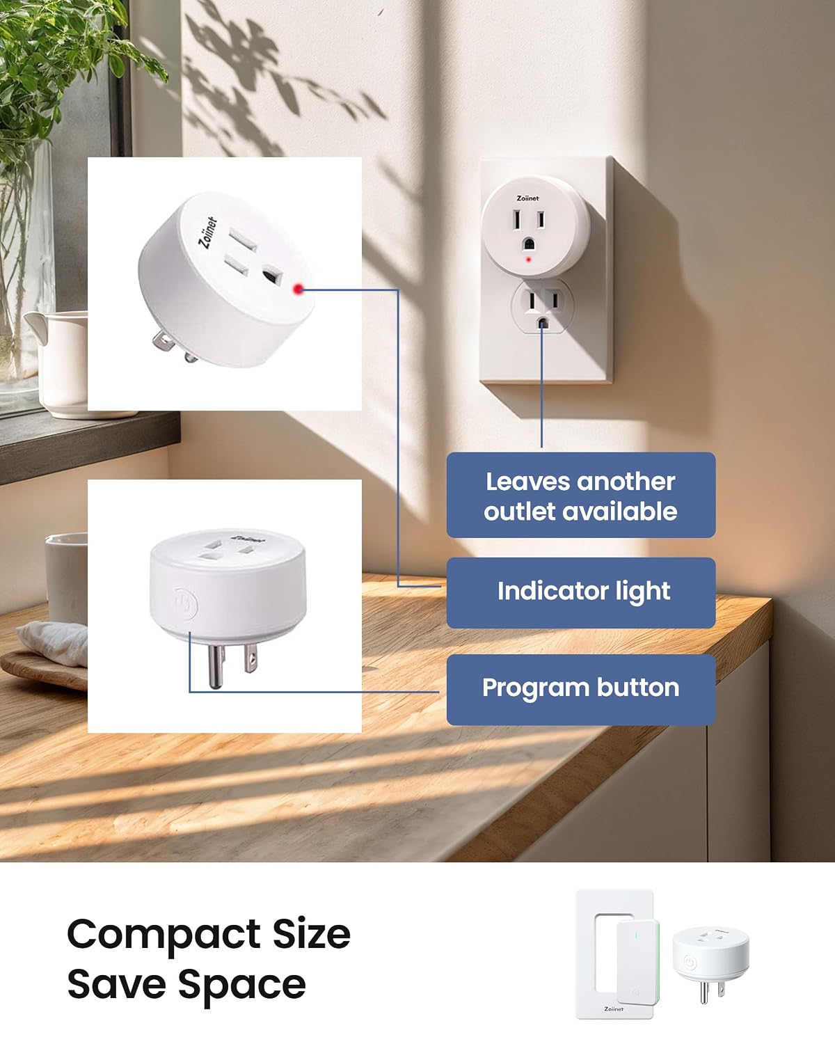 Zoiinet Remote Control Outlet Plug Switch, Buckle Design & Removable Wireless Light Switch, No Wiring Needed, 300 ft, 15A/1500W, Programmable, for Household Appliances