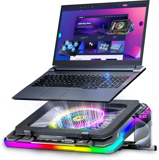 AICHESON Laptop Cooling Stand Gaming RGB Cooler for 15-19 inch Heavy Laptop | Gamer PC Computers Partner Fan with Full RGB Lights, 1 Big Powerful Fan Pull Up Stand Heat Dissipation