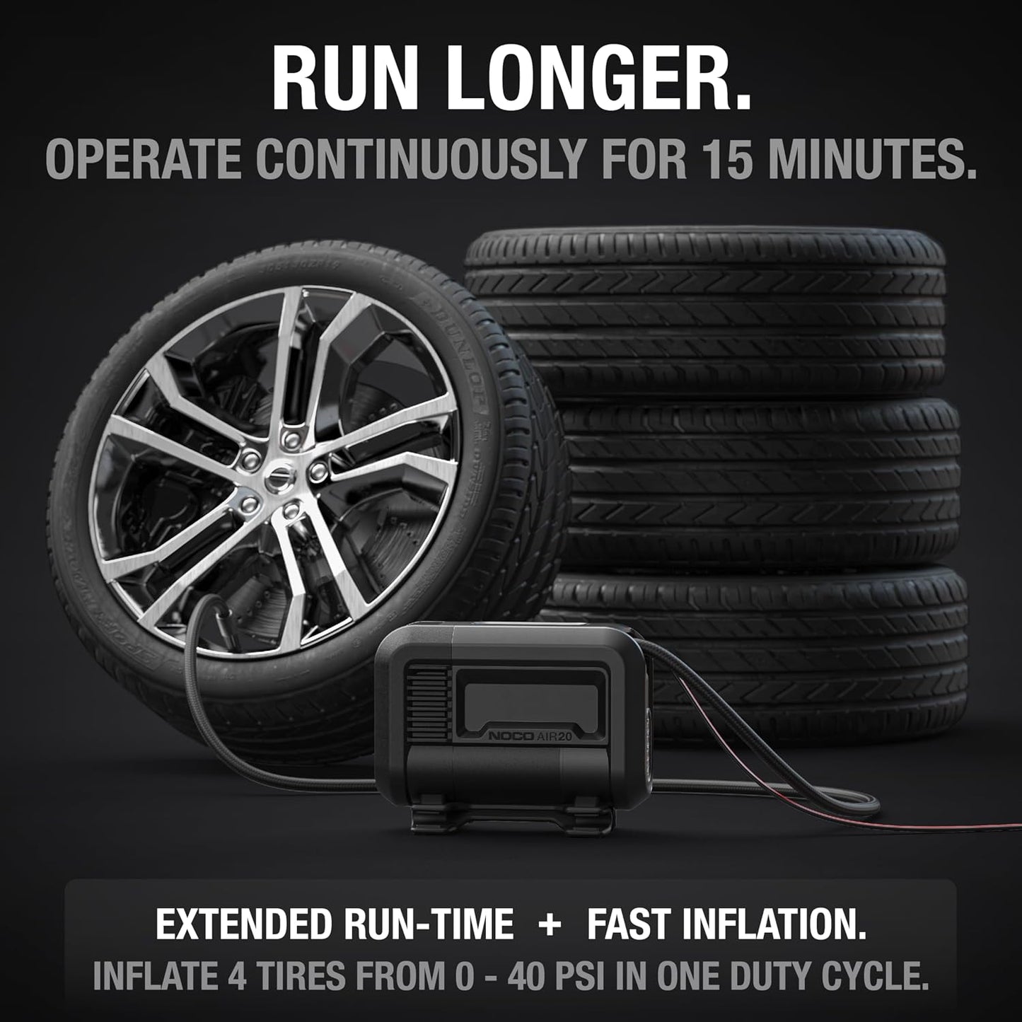 NOCO AIR20 47 LPM 12V Portable Tire Inflator & Air Compressor | Inflates 0-40 PSI in 2.5 Minutes, 100 PSI, Digital Gauge & Auto-Shutoff, Battery Clamps, Tires up to 35 Inches