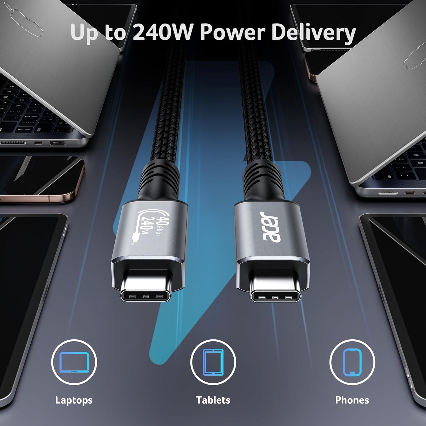Acer USB4 Cable 40Gbps, 8K@60Hz Thunderbolt 4/3 Cable (3.3FT, 240W) | Braided USB C Cable Fast Charging, High Speed USB-C Video Cord Compatible with MacBook, SSD, Docking, iPhone 16 and More