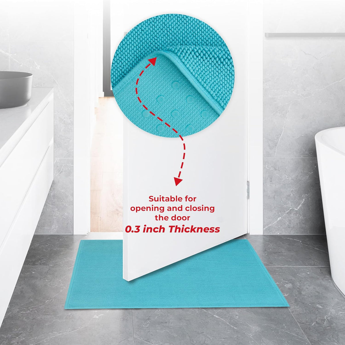 American Soft Linen Bath Rug, 20 in 34 in 100% Cotton Bath Mats Rugs for Bathroom, Slip Reducer Washable Shaggy Form Area Rugs, Turquoise Blue Bath Rug