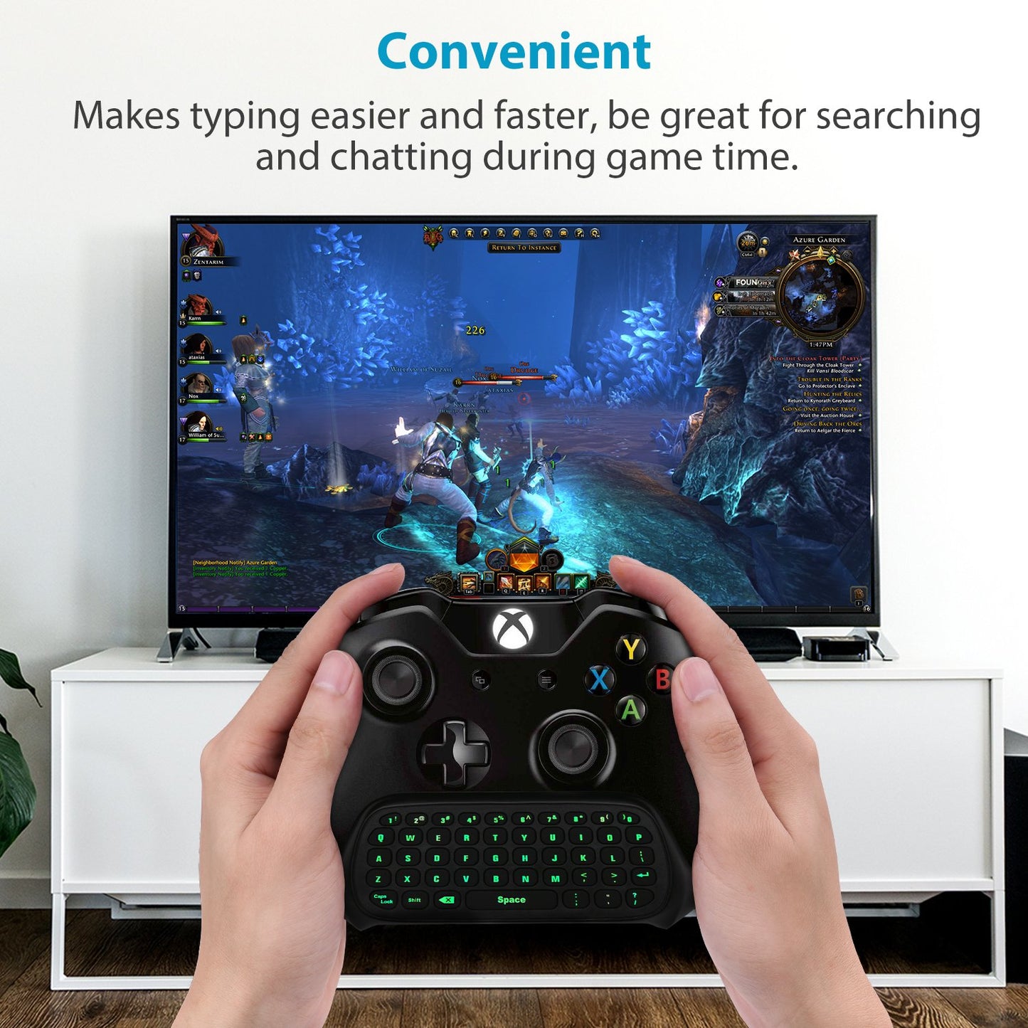MoKo Green Backlight Keyboard for Xbox One Controller, Black | Wireless Chatpad with Headset & Audio Jack, Accessories fits Xbox One/One S/ Elite/2, Series X/S, 2.4G Receiver Included